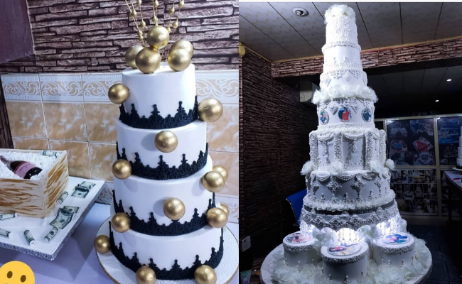 Bobrisky is giving away these birthday cakes as gifts to a couple wedding