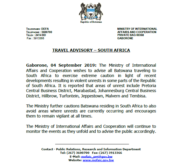 Botswana Government Cautions Citizens