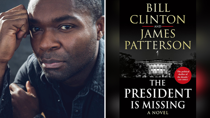 Image showing collage of David Oyelowo and front cover of the book, The President Is Missing
