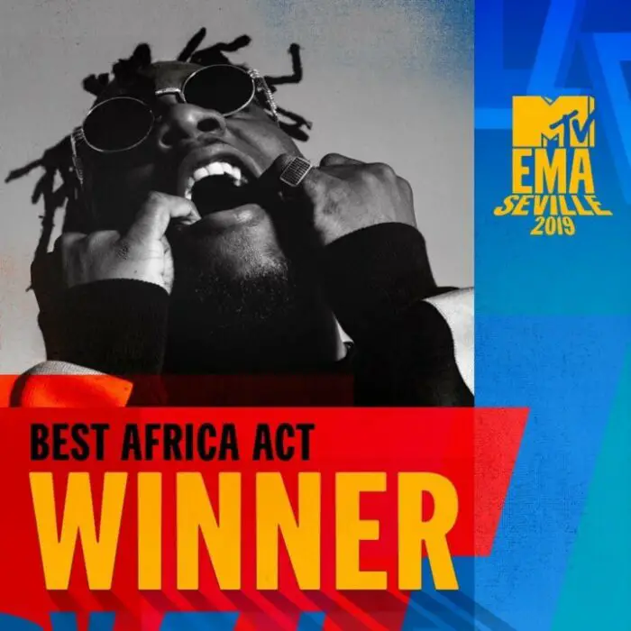 Poster showing Burna Boy as the winner of MTV EMA Best Africa Act