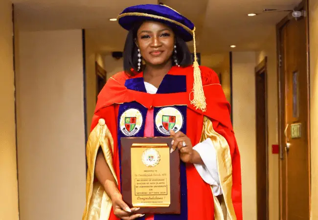 Omotola Jalade-Ekeinde is a doctor...of arts from Igbinedion University
