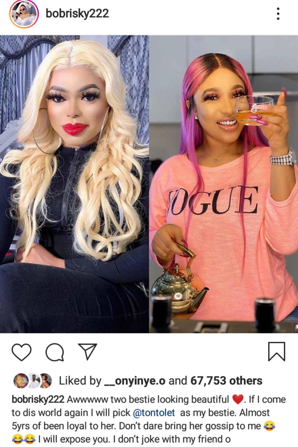 Bobrisky and Tonto Dikeh