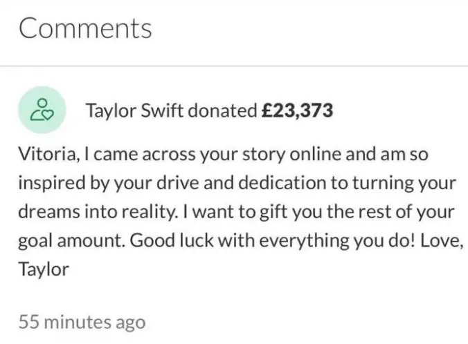 Taylor Swift donates over £23k in university fees to British teenager