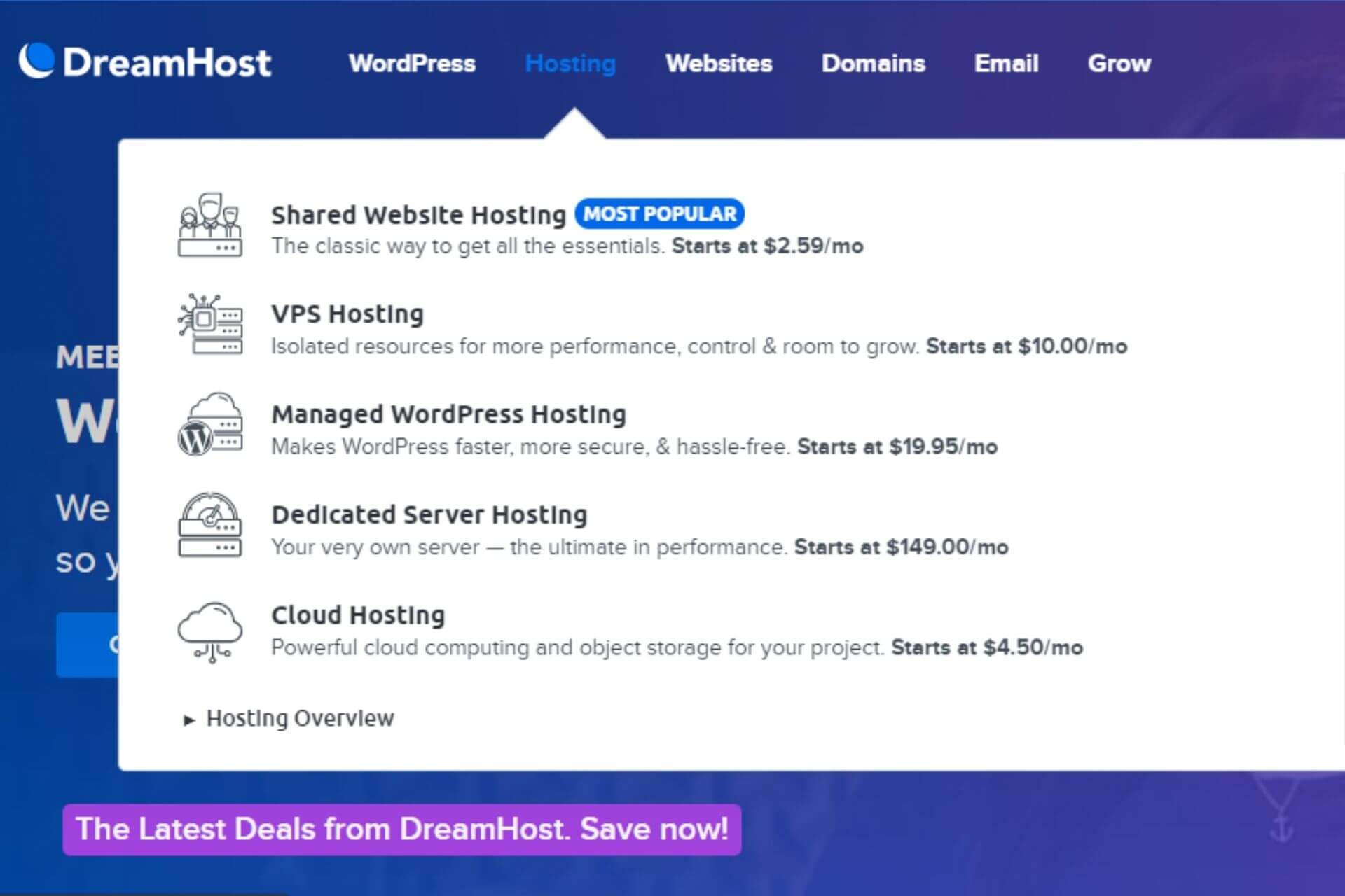 DreamHost Available Hosting Plans