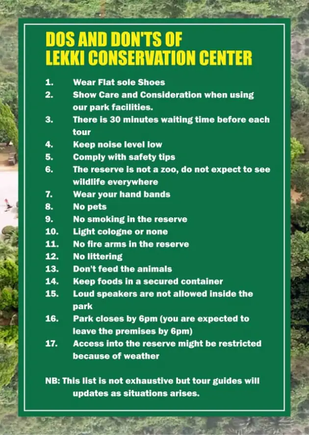Dos and Don'ts of lekki conservation centre