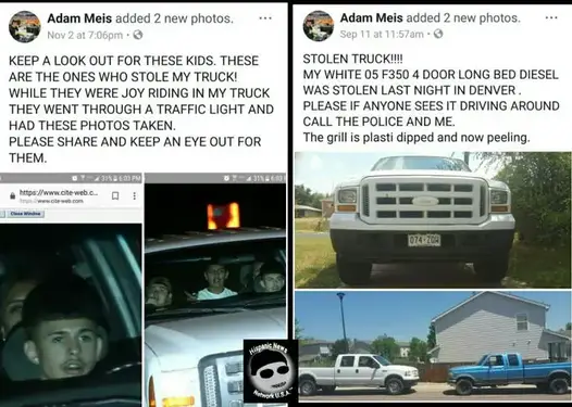 Post shared on Facebook announcing truck theft allegedly the origin of takuache