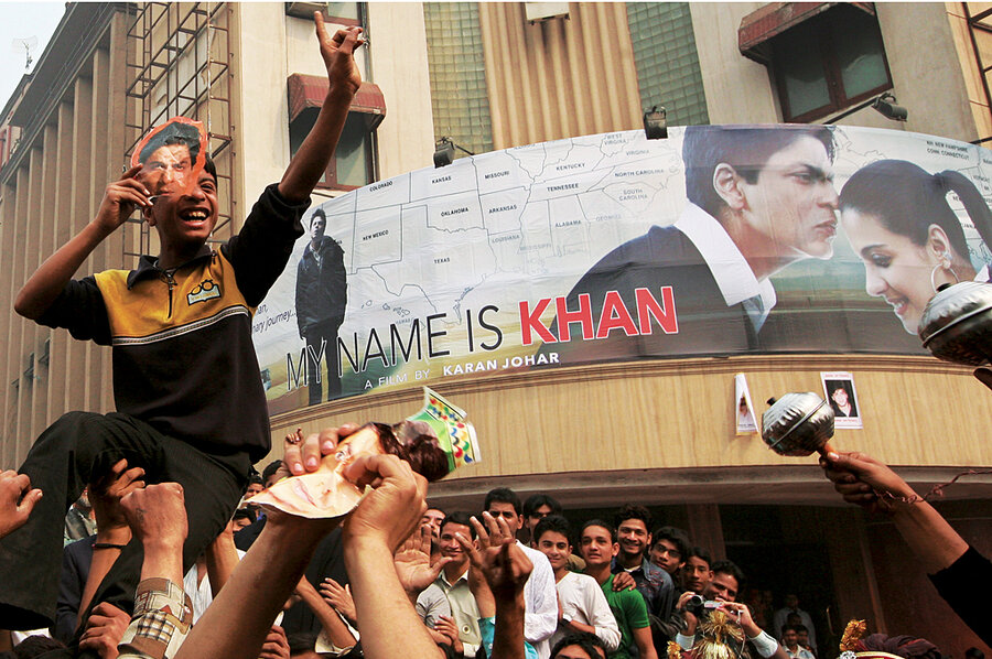 Excited fans at a Bollywood movie premiere in Mumbai