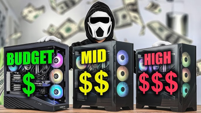 Three gaming PC builds at different budget tiers