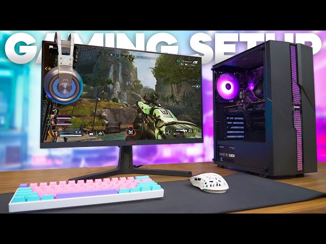 Complete gaming PC setup with monitor, keyboard, and mouse