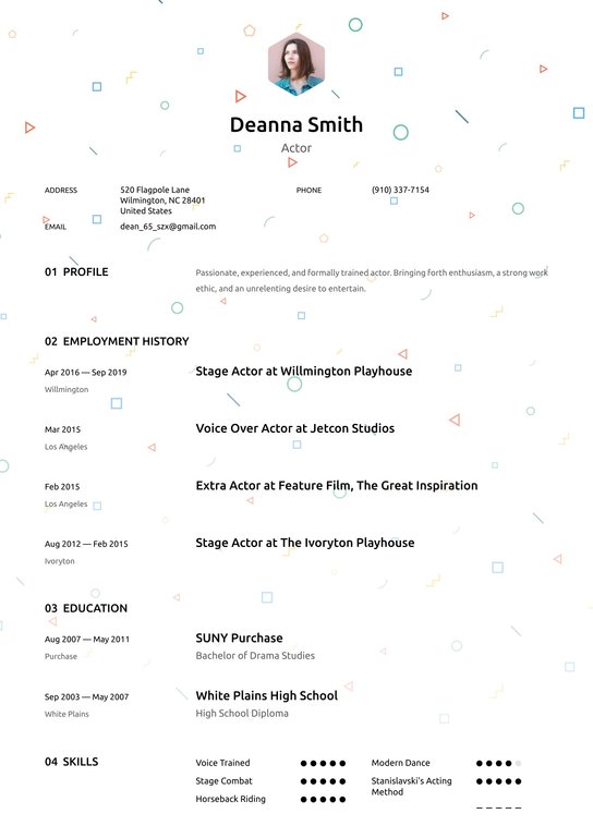 Clean, professionally formatted acting resume template printed on white paper