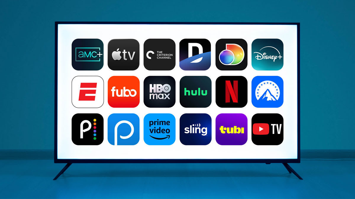 Smart TV showing streaming services and live TV channel options